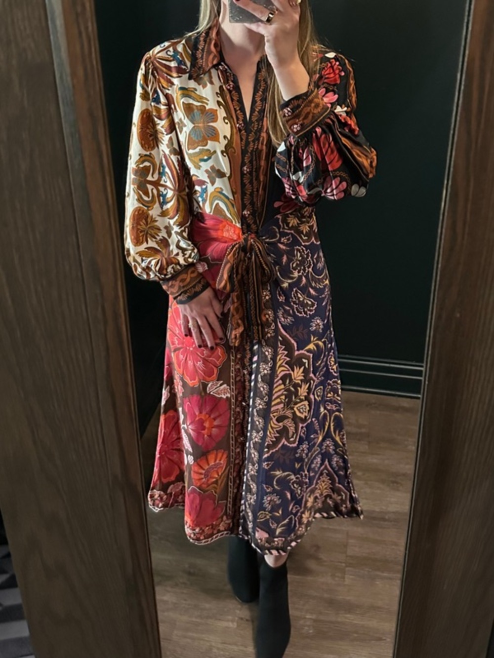 FARM Rio Multi-Panel Floral & Paisley Midi Dress in Blue, Red, Cream, Green - Picture 5 of 6
